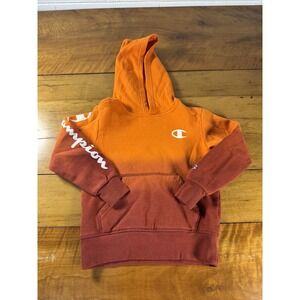 Champion Hoodie Boys Size 4/5 Orange Rust Colorblock Pullover Logo
